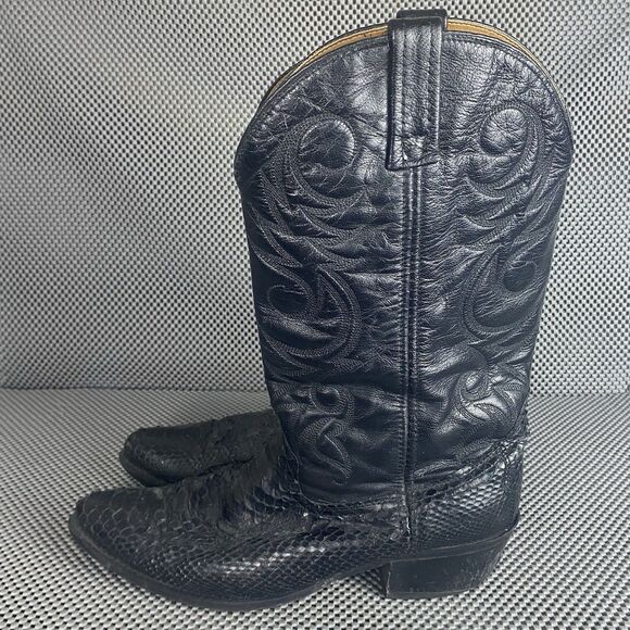 Acme Cowboy Boots Mens 11 D Black Block Heel Embroidered Western Pull On Boots - Picture 2 of 16